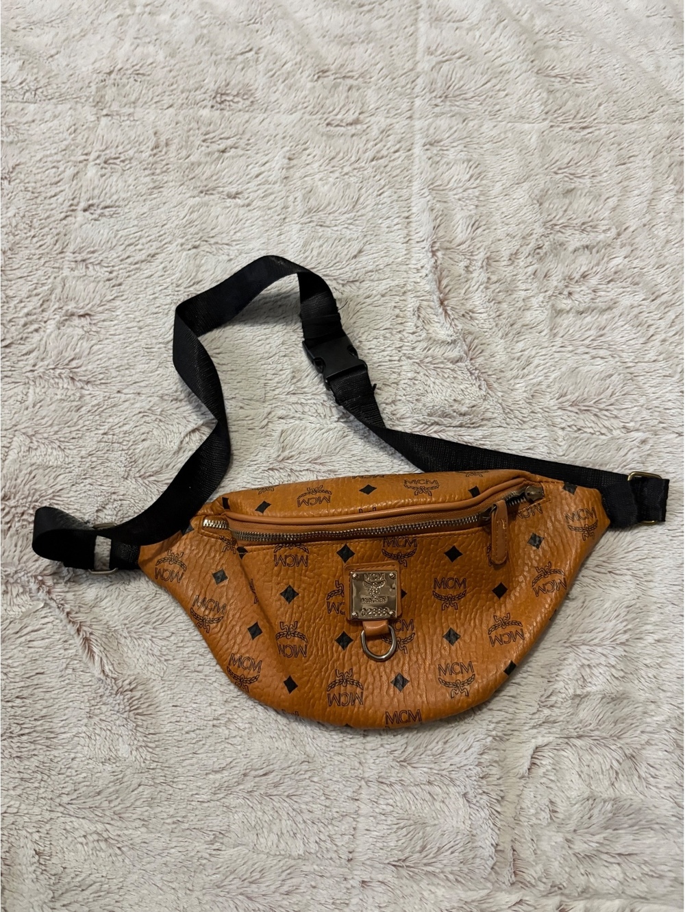 MCM Cognac Visetos Coated Canvas Belt Bag Fanny Pack